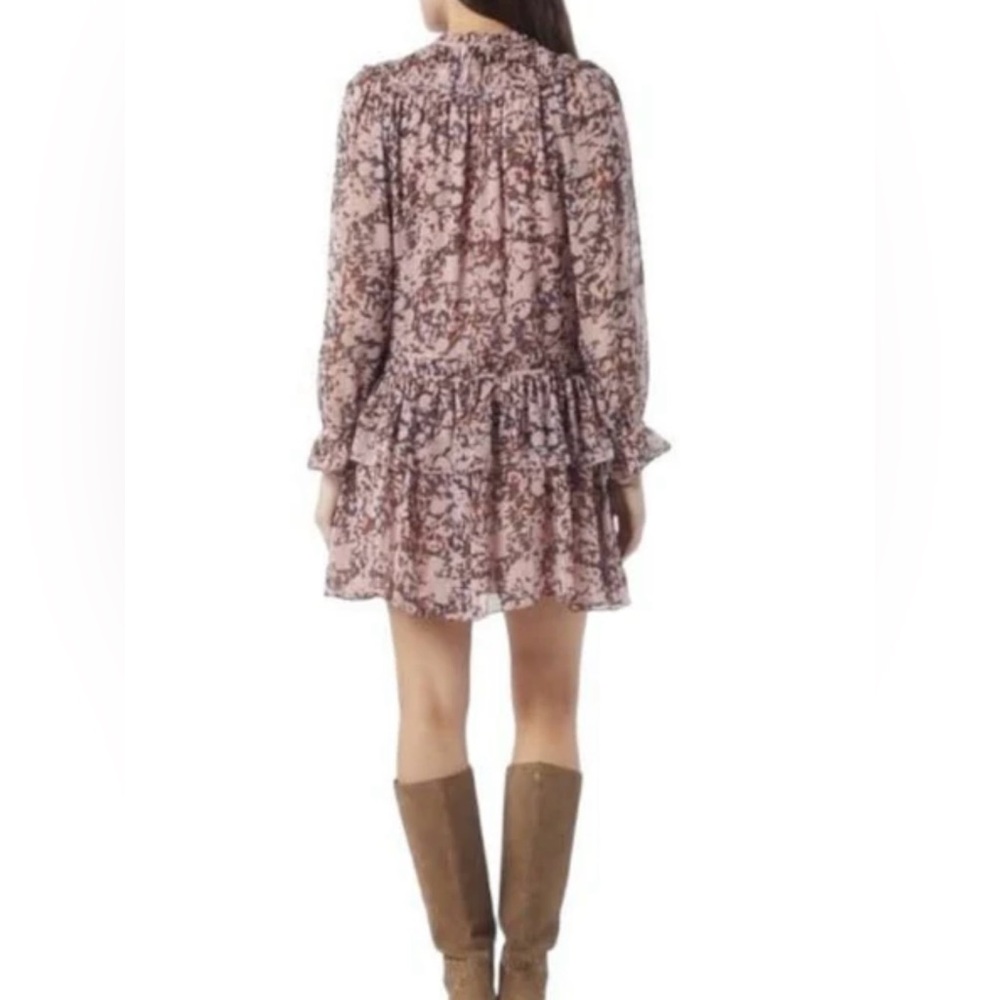 Joie Elsverre Silk Abstract Long Sleeve Dropped Waist Flounce Mini Dress, Size 8 - Picture 2 of 8